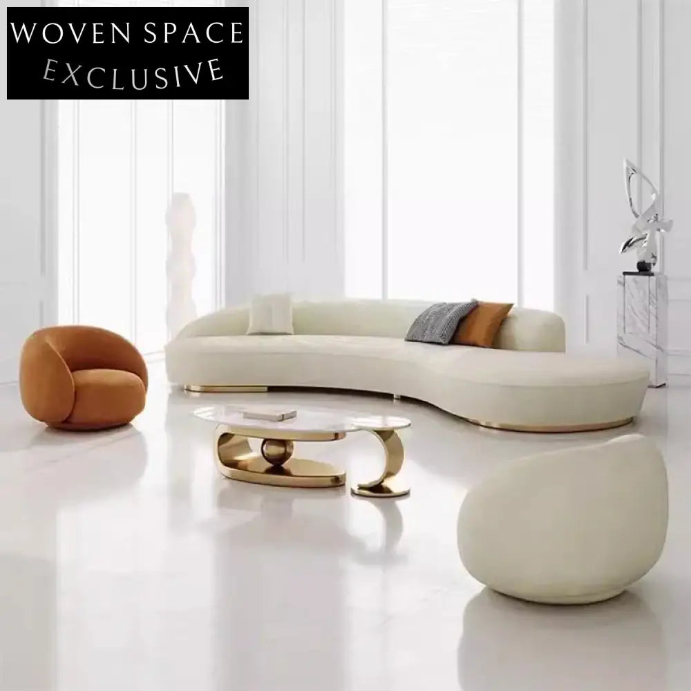 Modern Curved Fabric Living Room Sofa with Stainless Steel Base