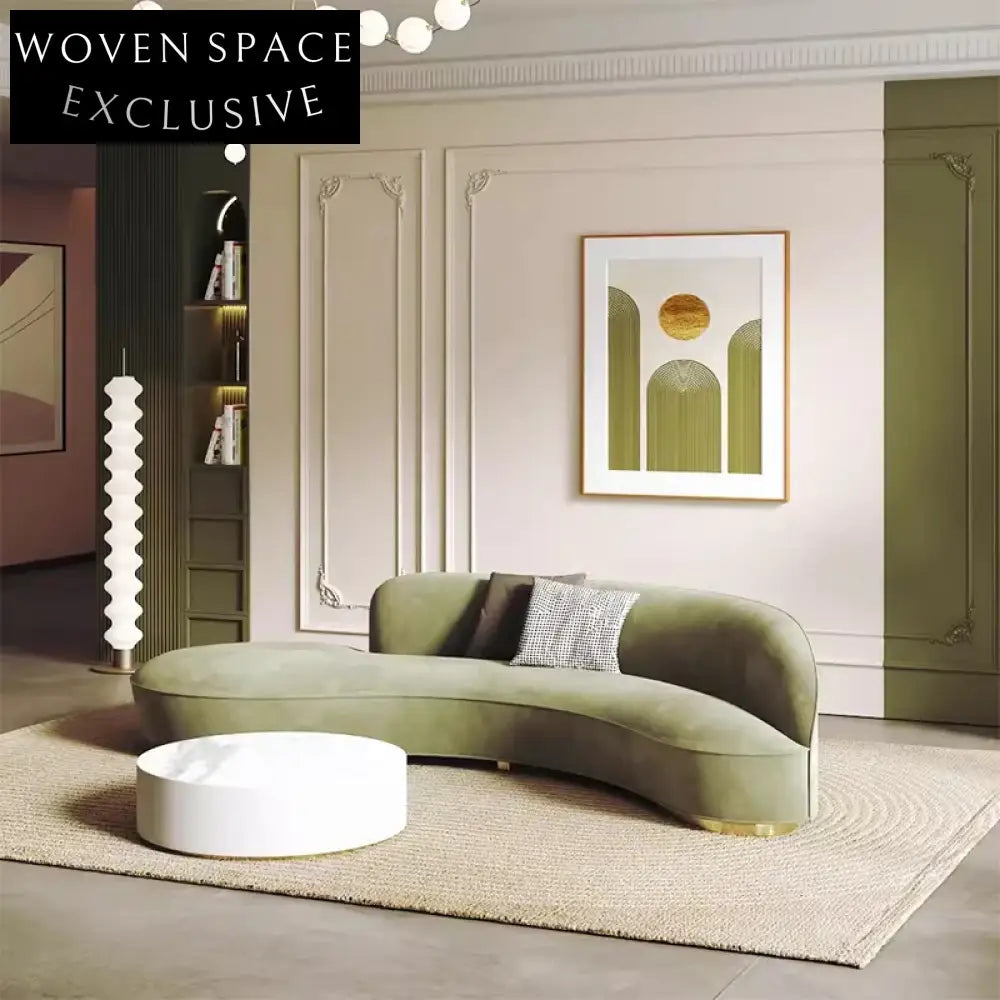 Modern Curved Fabric Living Room Sofa with Stainless Steel Base