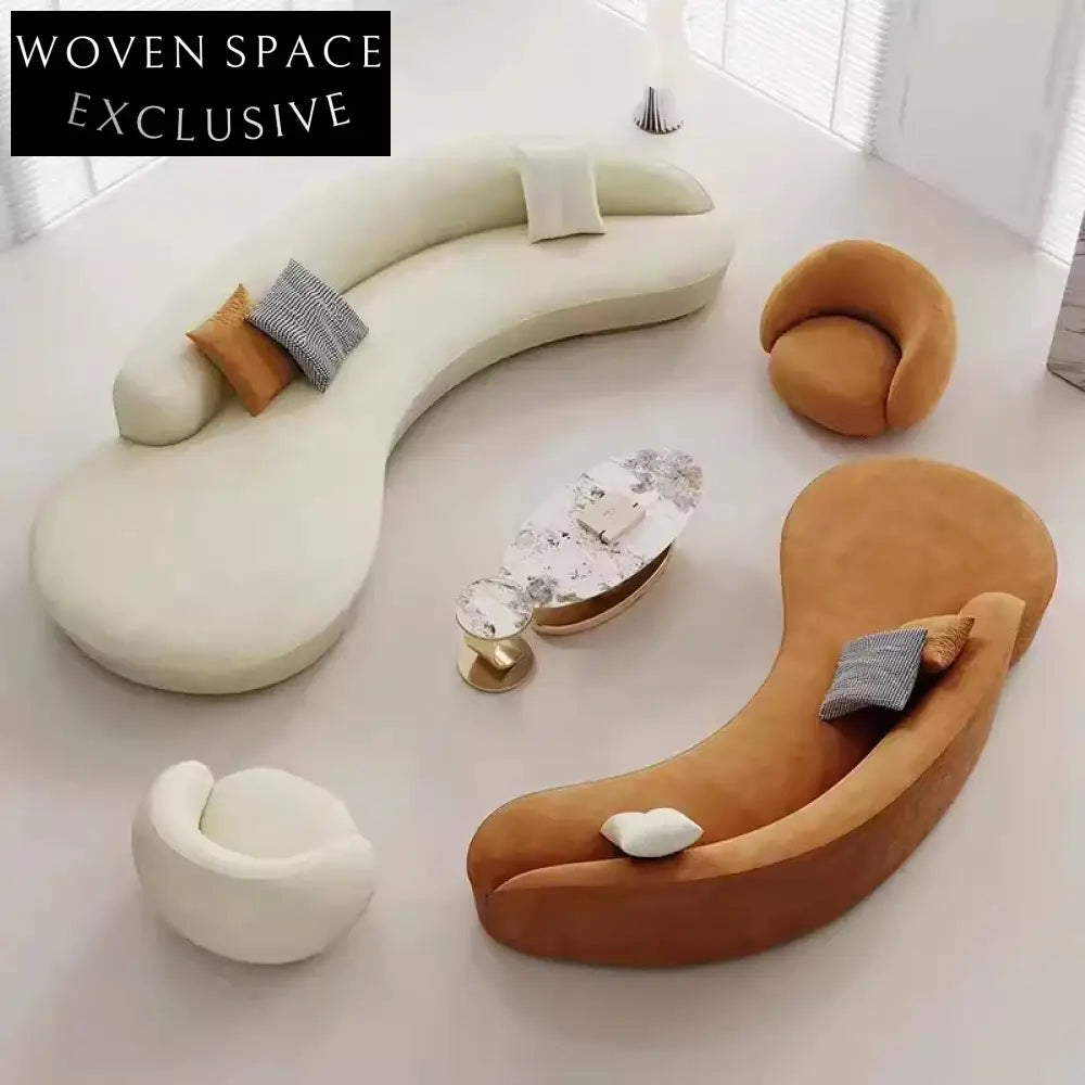 Modern Curved Fabric Living Room Sofa with Stainless Steel Base