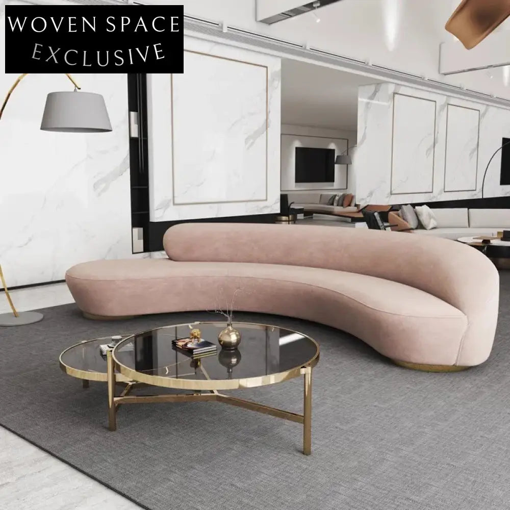 Modern Curved Fabric Living Room Sofa with Stainless Steel Base