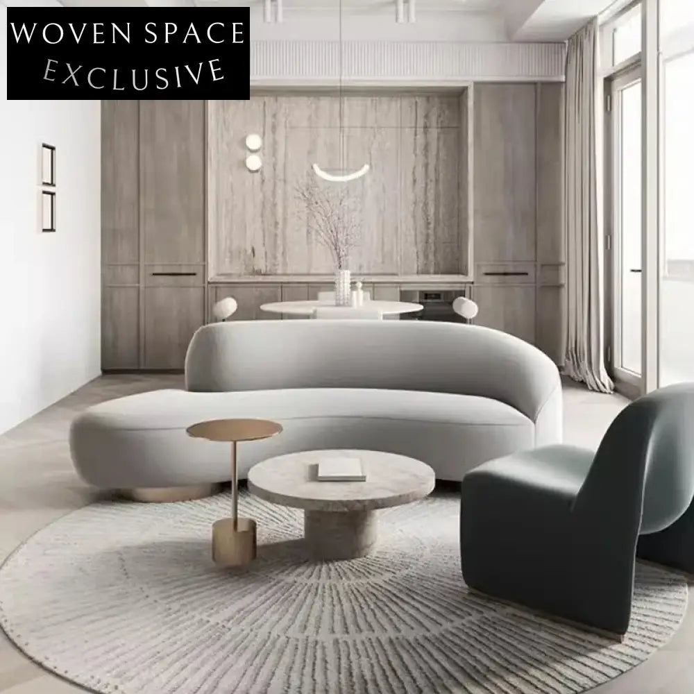 Modern Curved Fabric Living Room Sofa with Stainless Steel Base