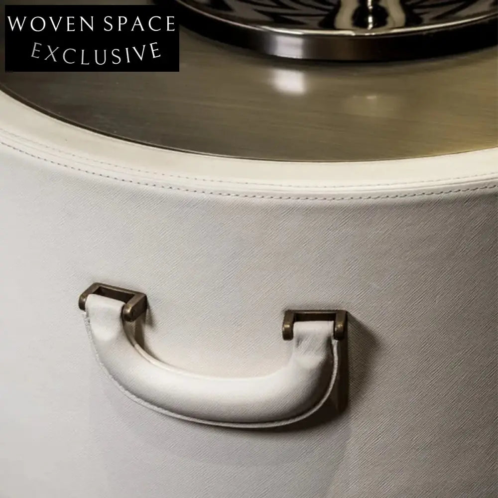 Modern Cylindrical Leather Nightstand with Stainless Steel Base Storage Table