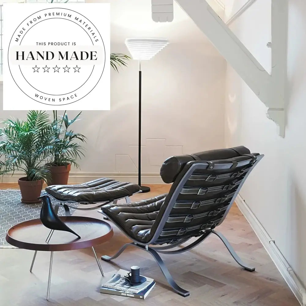 Modern Danish Designer Leather Recliner Chair with Footstool for Living Room