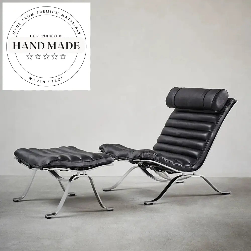 Modern Danish Designer Leather Recliner Chair with Footstool for Living Room