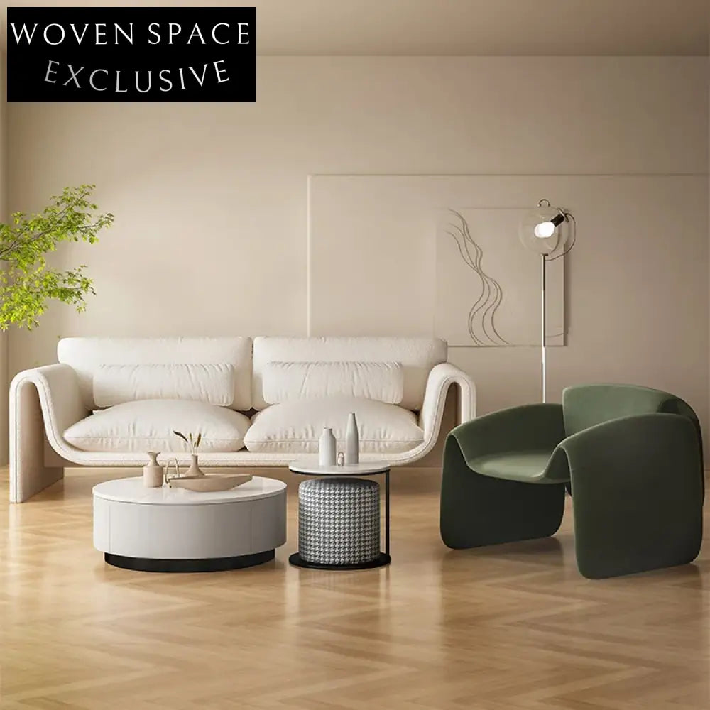 Modern Designer L-Shape Sectional Sofa, Plush Teddy Fabric Living Room Couch