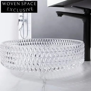 Modern Diamond Crystal Glass Vessel Bathroom Sink, Above Counter Basin
