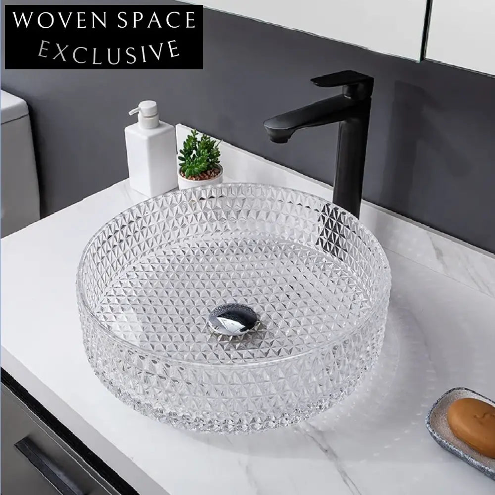 Modern Diamond Crystal Glass Vessel Bathroom Sink, Above Counter Basin