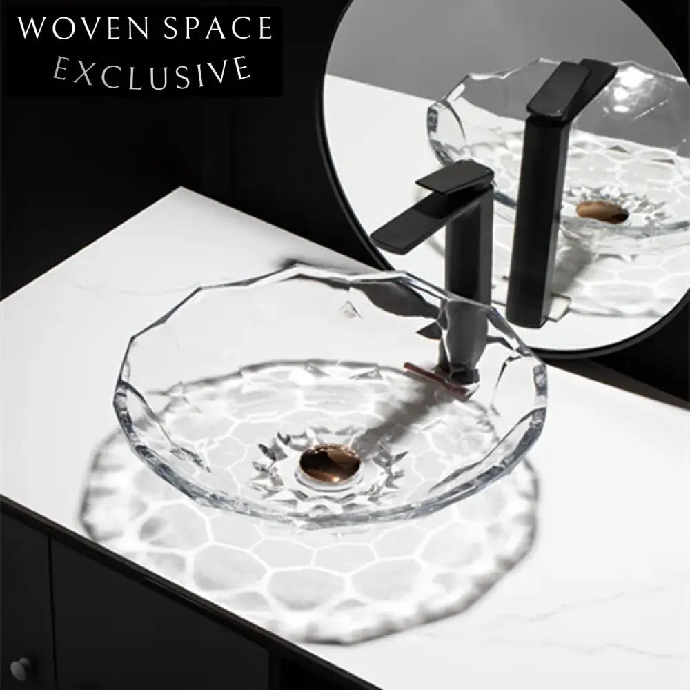 Modern Diamond Crystal Tempered Glass Above Counter Bathroom Vessel Sink