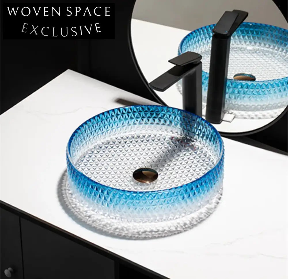 Modern Diamond Crystal Tempered Glass Above Counter Bathroom Vessel Sink