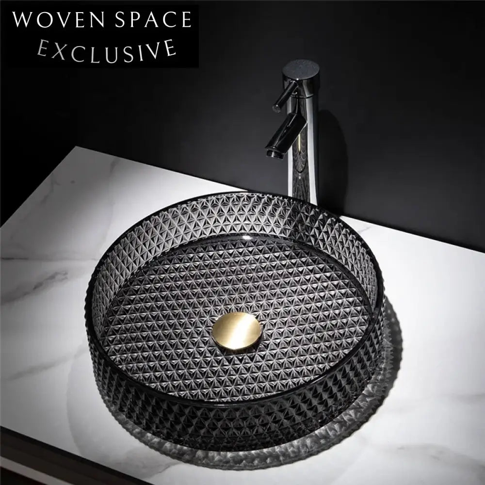 Modern Diamond Design Crystal Glass Vessel Bathroom Sink Basin