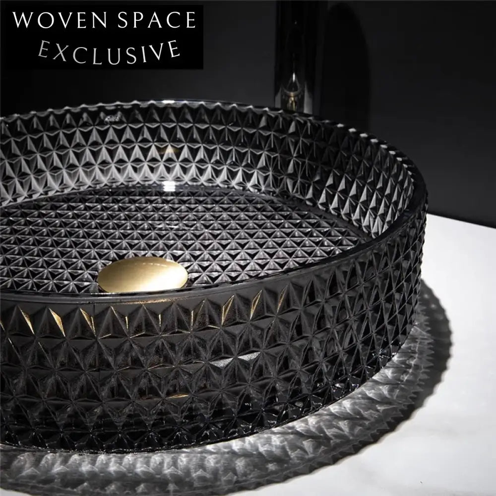 Modern Diamond Design Crystal Glass Vessel Bathroom Sink Basin