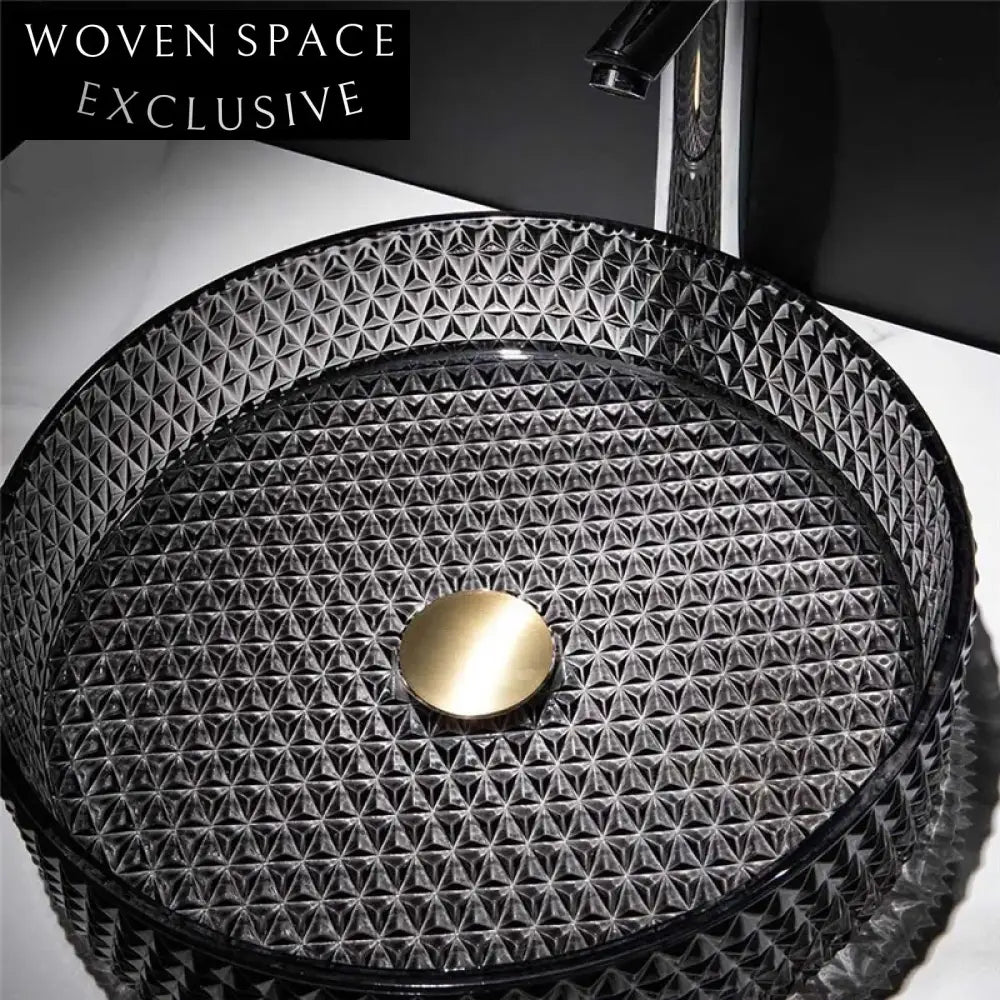 Modern Diamond Design Crystal Glass Vessel Bathroom Sink Basin