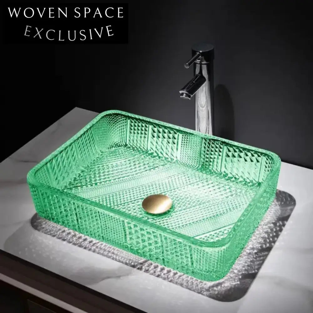 Modern Diamond Design Transparent Glass Vessel Sink Basin for Elegant Bathrooms