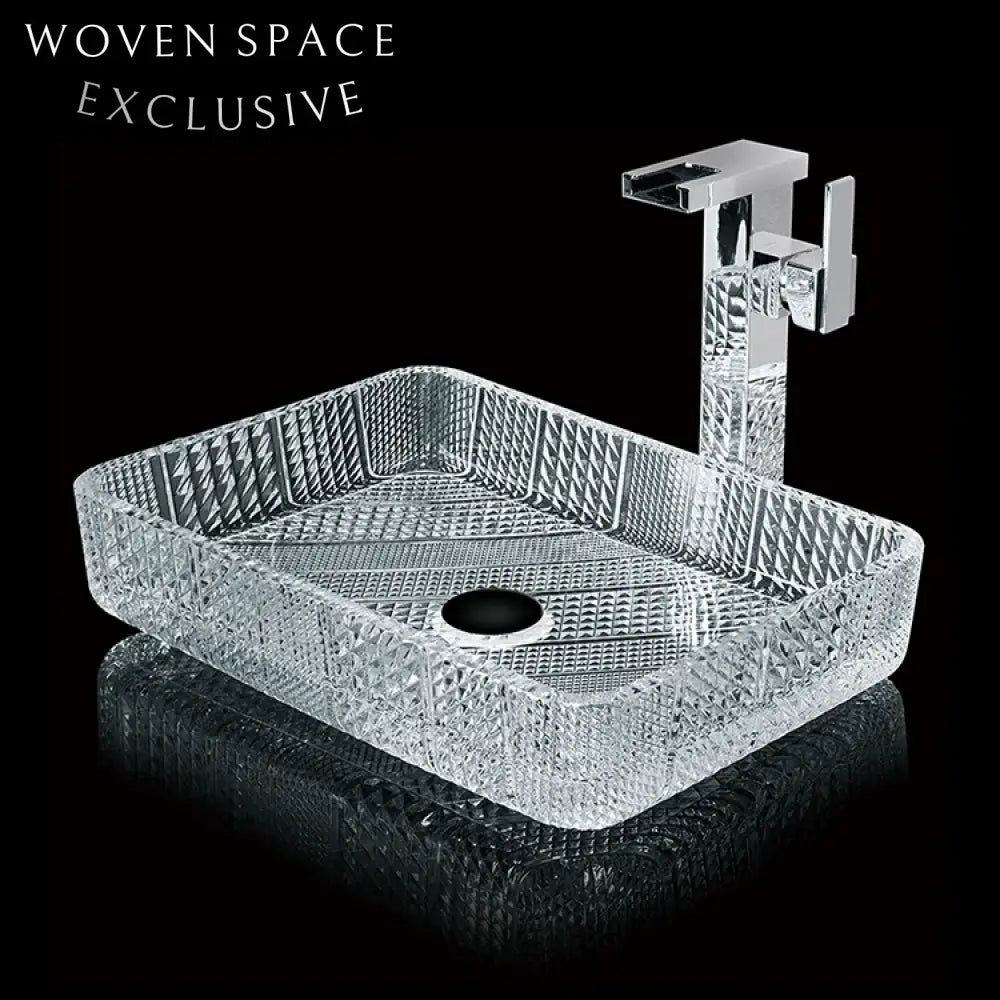 Modern Diamond Design Transparent Glass Vessel Sink Basin for Elegant Bathrooms