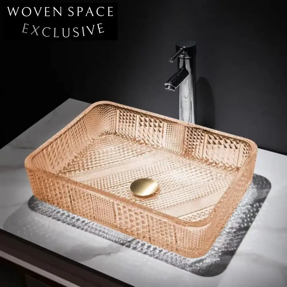 Modern Diamond Design Transparent Glass Vessel Sink Basin for Elegant Bathrooms