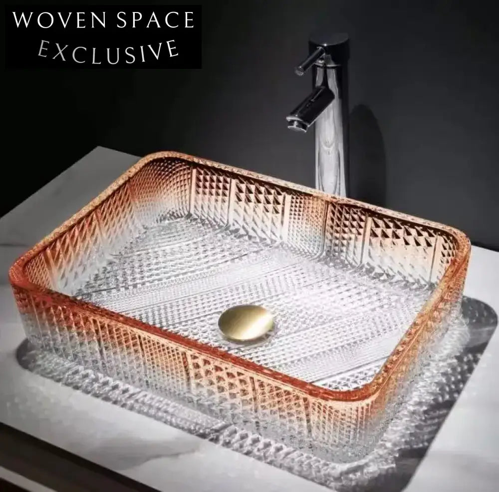 Modern Diamond Design Transparent Glass Vessel Sink Basin for Elegant Bathrooms