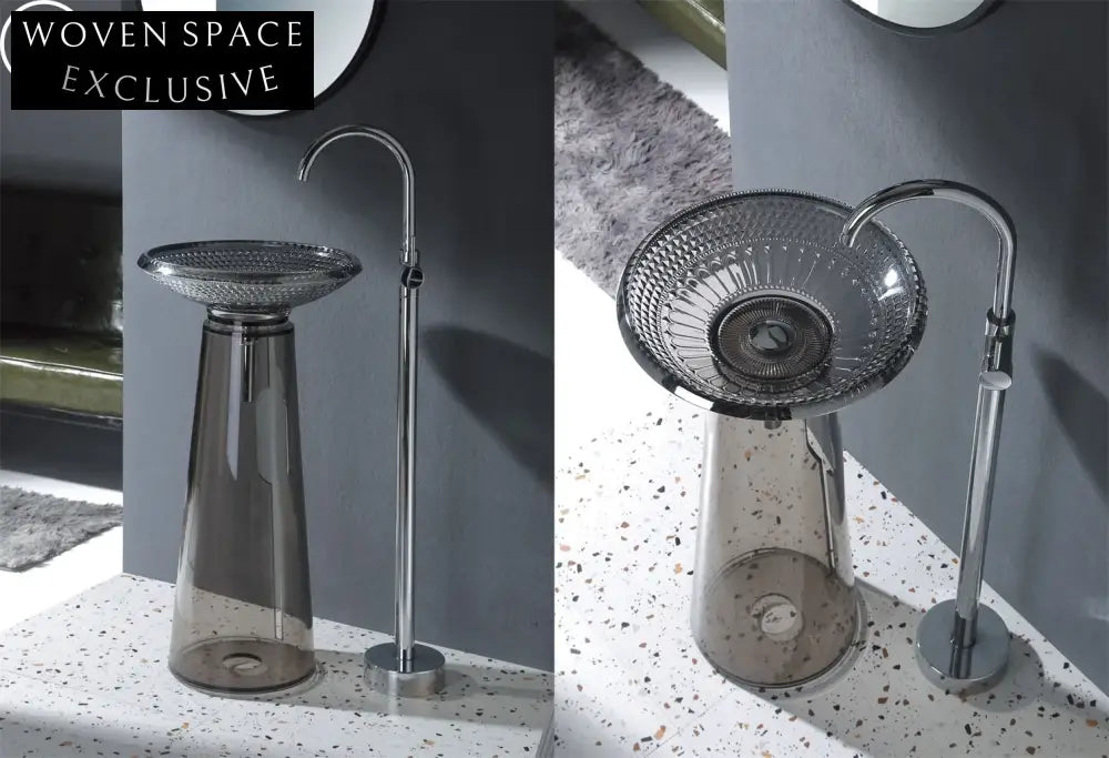 Modern Diamond Tempered Glass Round Bathroom Vessel Sink Basin