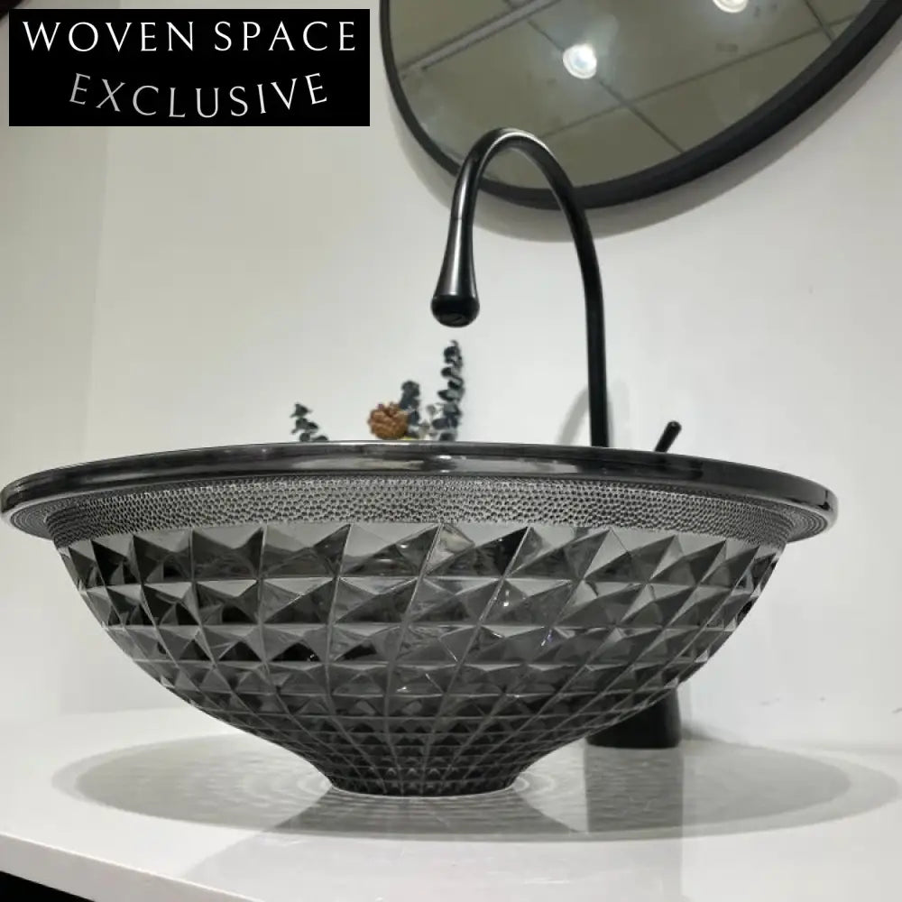 Modern Diamond Tempered Glass Round Bathroom Vessel Sink Basin