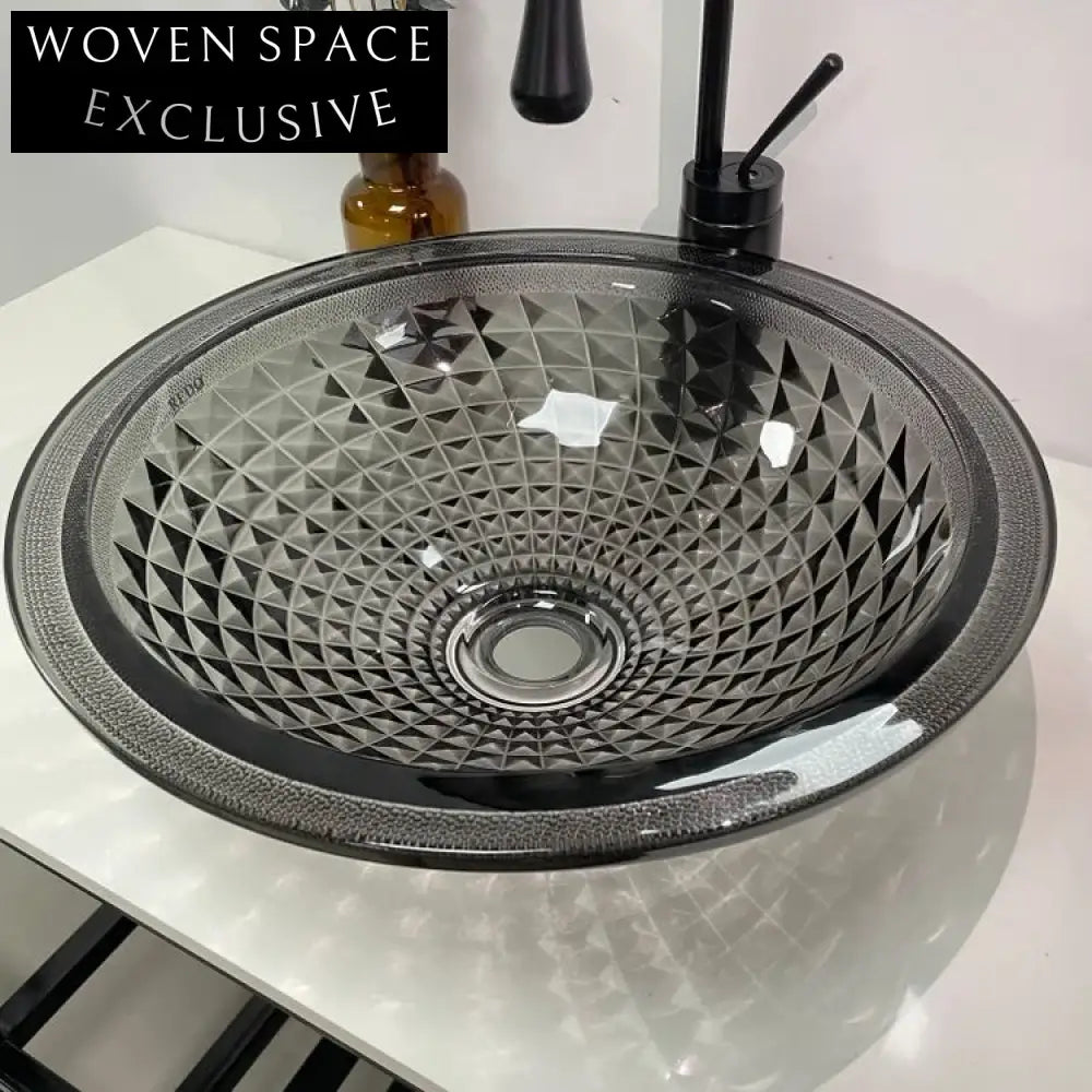 Modern Diamond Tempered Glass Round Bathroom Vessel Sink Basin