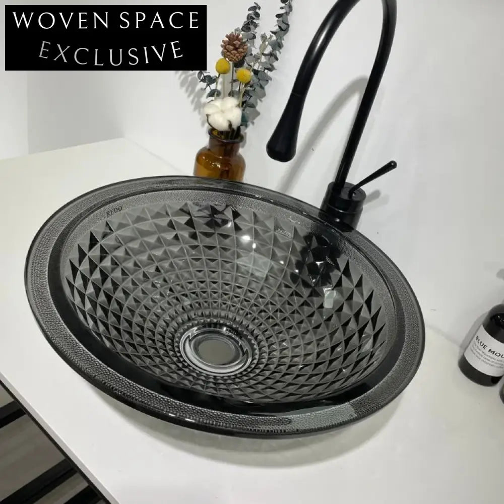 Modern Diamond Tempered Glass Round Bathroom Vessel Sink Basin