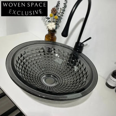 Modern Diamond Tempered Glass Round Bathroom Vessel Sink Basin