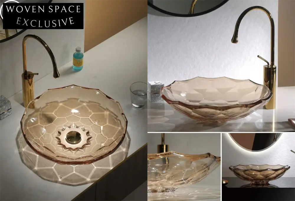 Modern Diamond Tempered Glass Round Bathroom Vessel Sink Basin