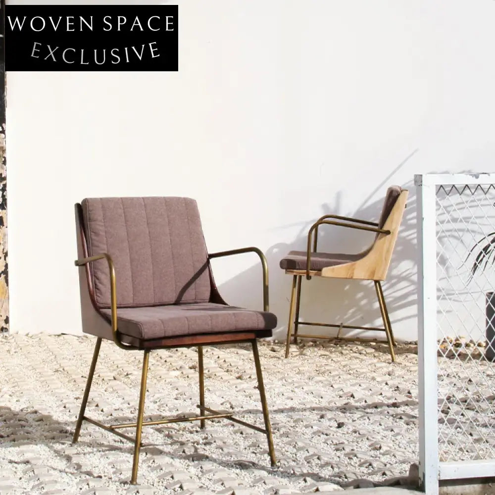 Modern Dining Chair with Solid Wood Backrest and Natural Metal Frame, Chair