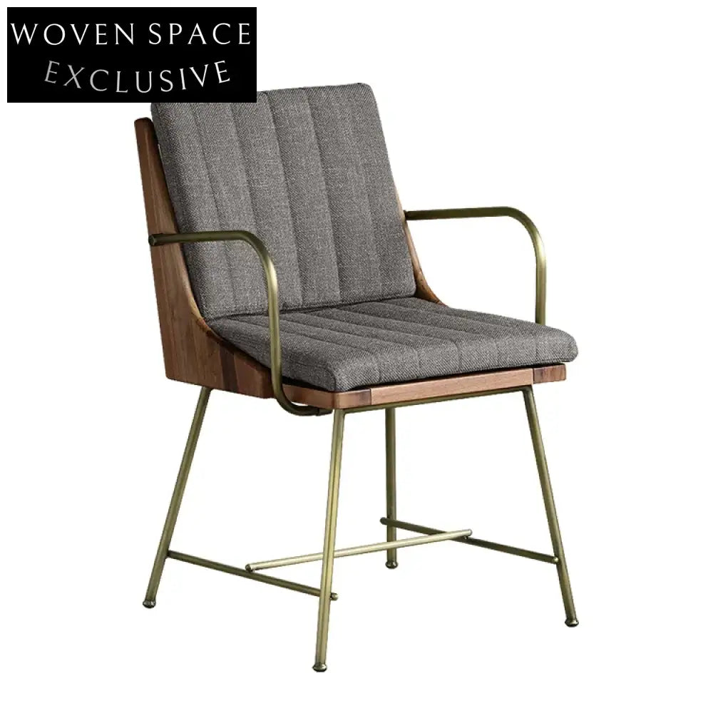 Modern Dining Chair with Solid Wood Backrest and Natural Metal Frame, Chair
