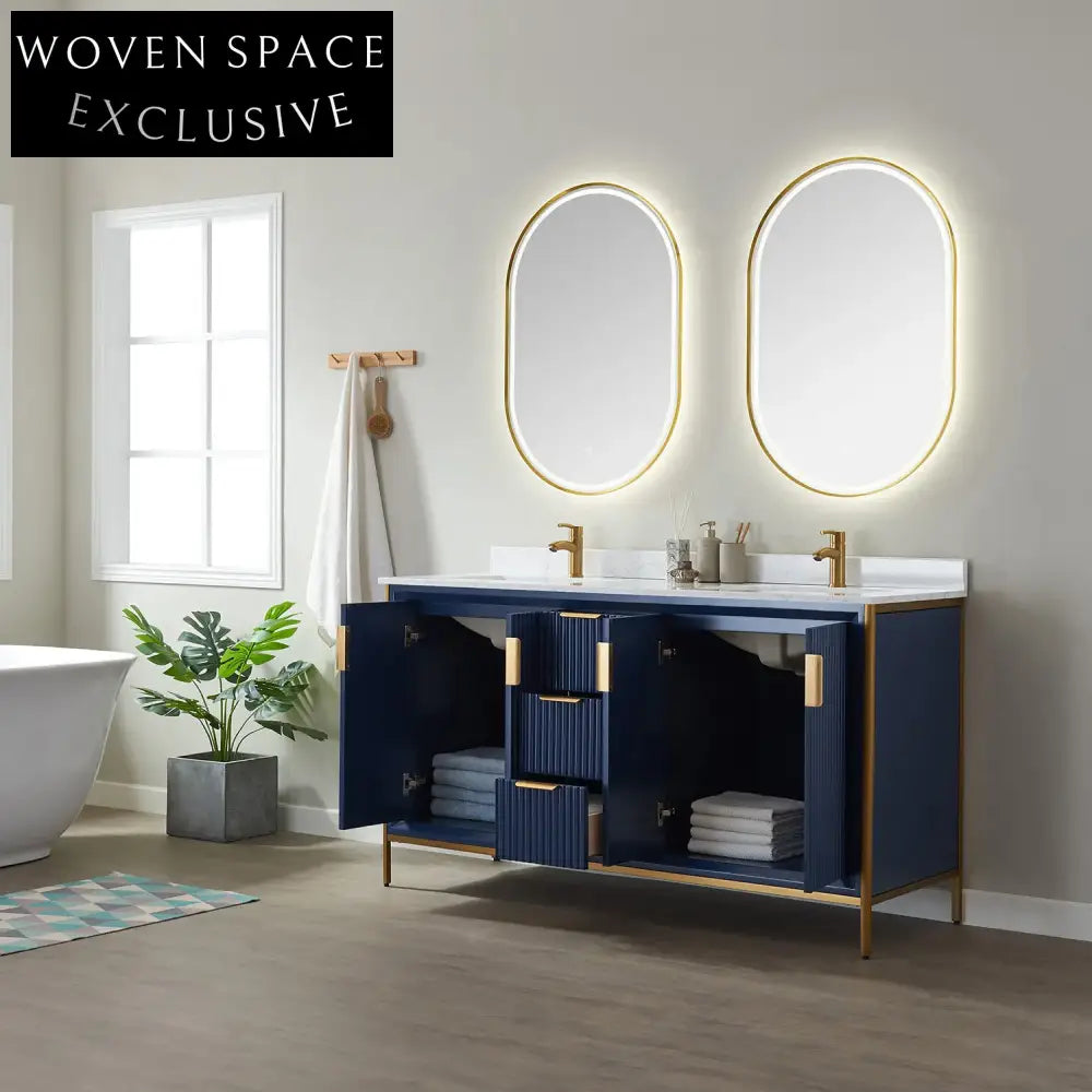 Modern Double Sink Solid Wood Bathroom Vanity with Storage Cabinet