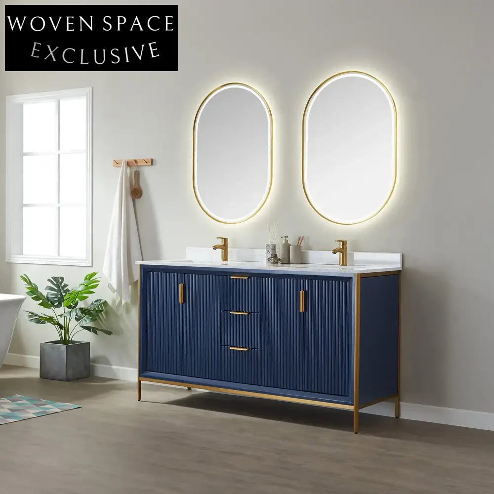 Modern Double Sink Solid Wood Bathroom Vanity with Storage Cabinet