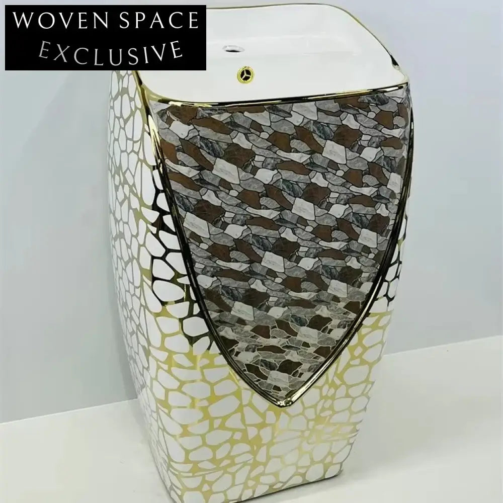 Modern Electroplate Ceramic Pedestal Basin: Luxury Gold, Silver, White Washbasin Elegance