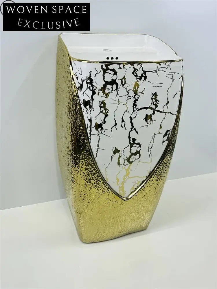 Modern Electroplate Ceramic Pedestal Basin: Luxury Gold, Silver, White Washbasin Elegance