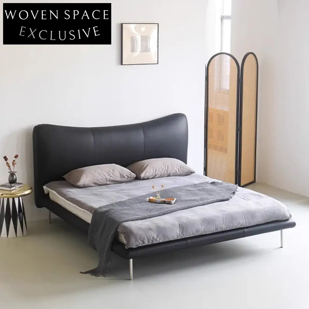 Modern Elegant Cowhide Queen Size Luxury Double Bed with Wood Frame