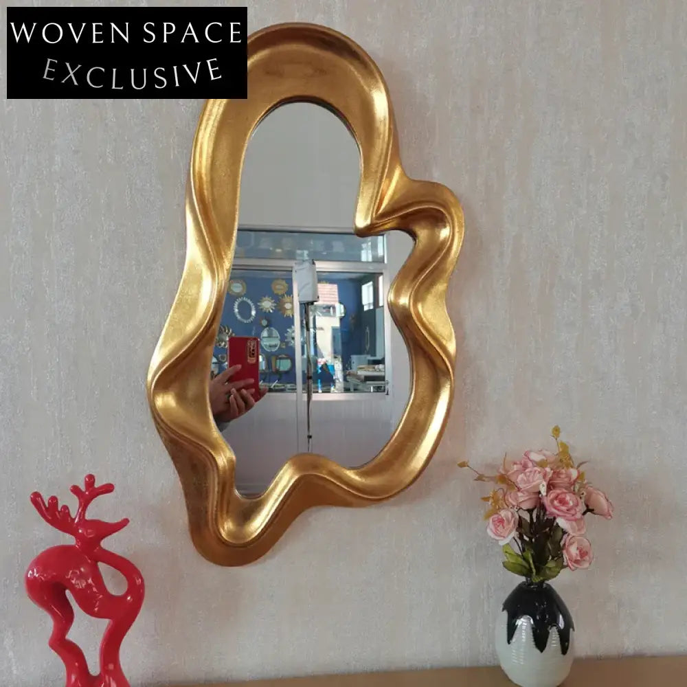 Modern Elegant Gold Rectangular Wall Mirror for Home Dressing Room