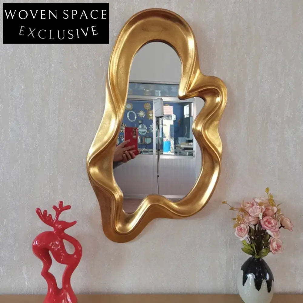 Modern Elegant Gold Rectangular Wall Mirror for Home Dressing Room