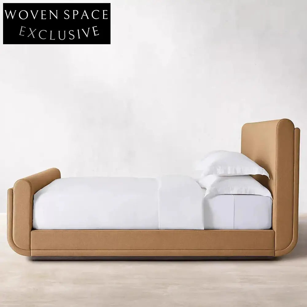 Modern Elegant Solid Wood Upholstered King Size Fabric Platform Bed