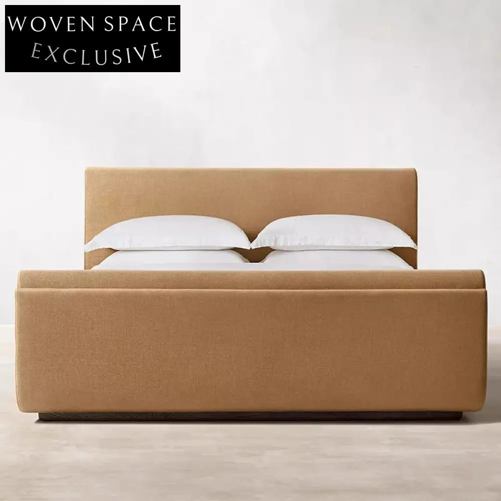 Modern Elegant Solid Wood Upholstered King Size Fabric Platform Bed