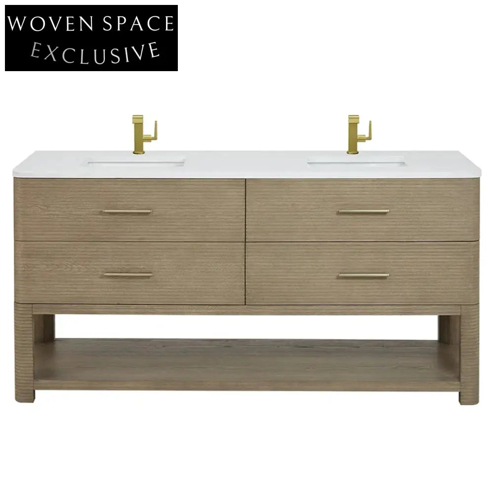 Modern European Double Sink Freestanding Bathroom Vanity Cabinet Wood Top
