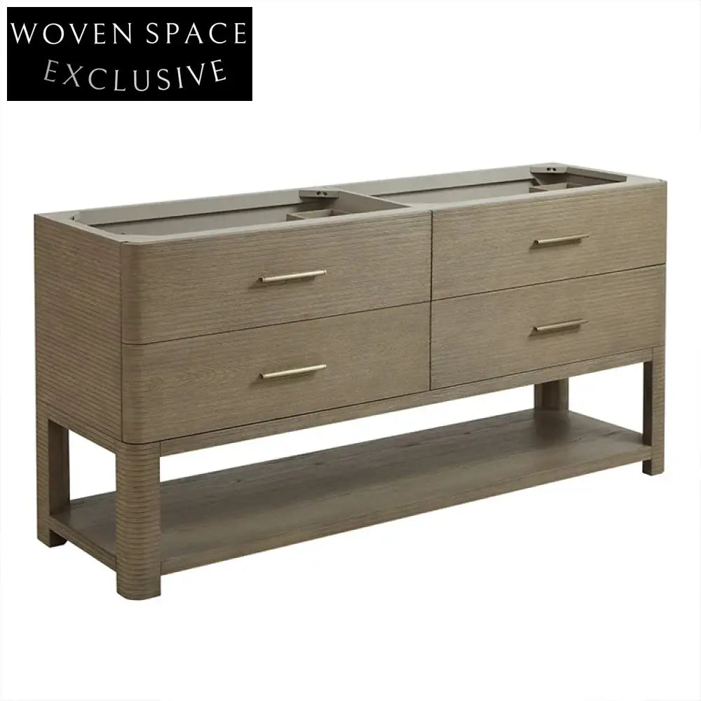 Modern European Double Sink Freestanding Bathroom Vanity Cabinet Wood Top
