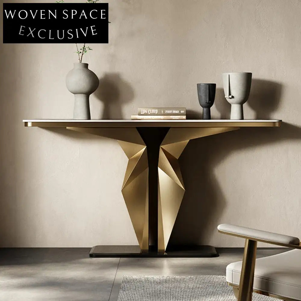 Modern European Stainless Steel Slate Top Entryway Console Table