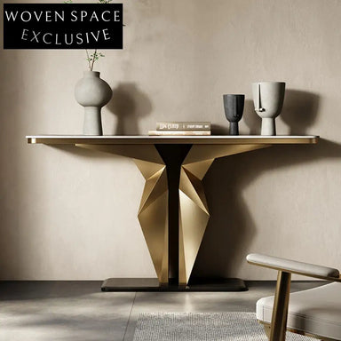 Modern European Stainless Steel Slate Top Entryway Console Table