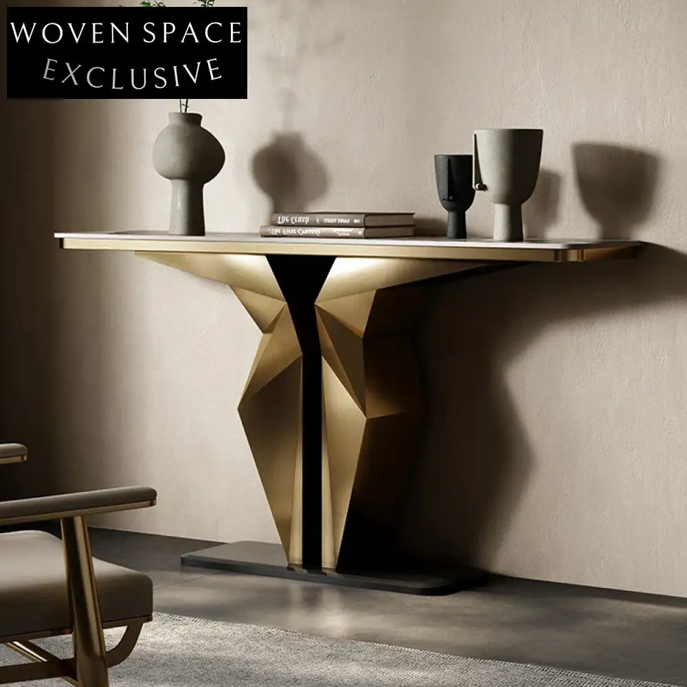 Modern European Stainless Steel Slate Top Entryway Console Table