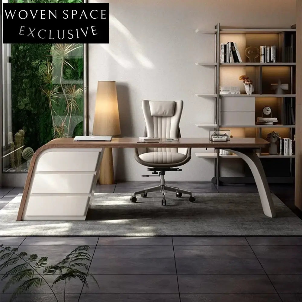 Modern Executive Wood Office Desk with Storage for Home and Hotel Office