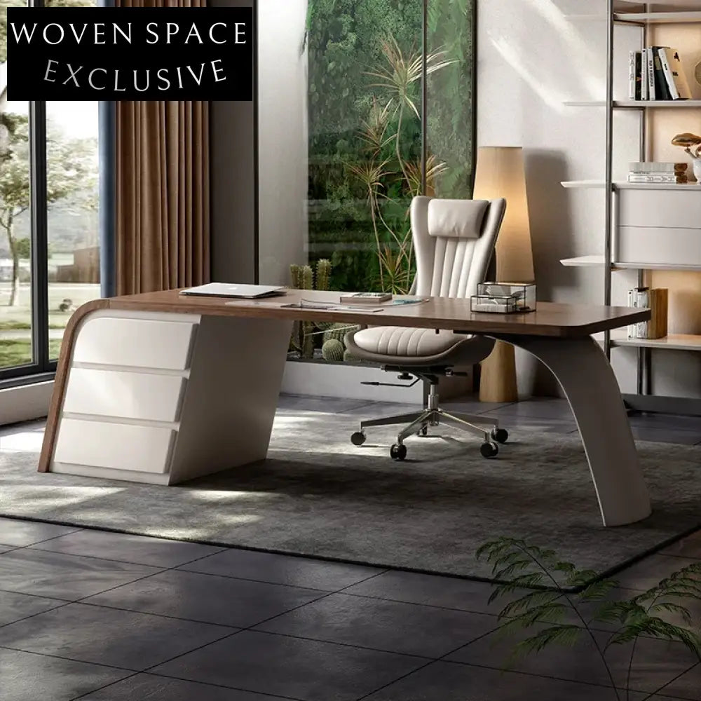 Modern Executive Wood Office Desk with Storage for Home and Hotel Office