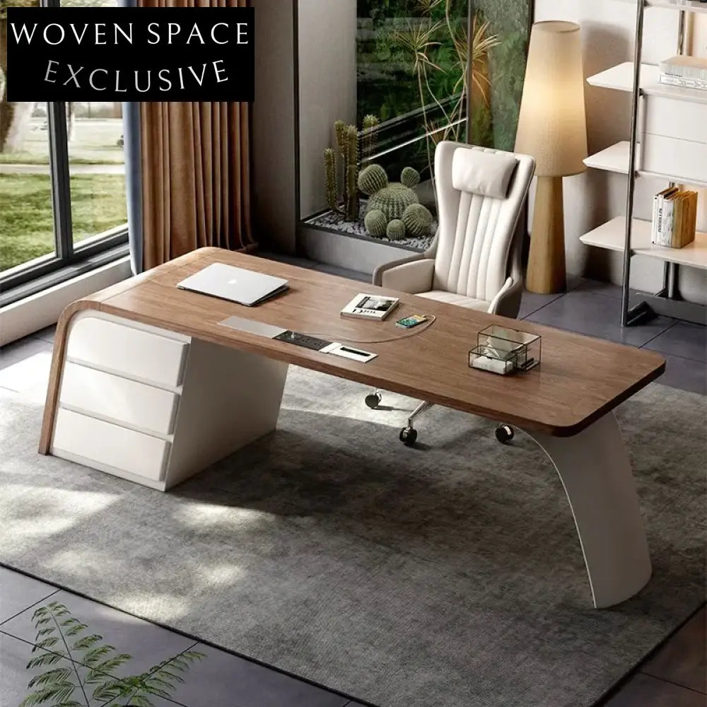 Modern Executive Wood Office Desk with Storage for Home and Hotel Office