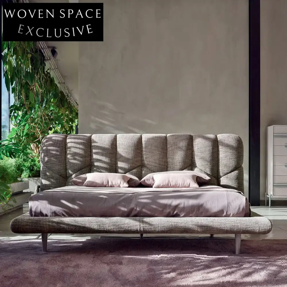 Modern Fabric Upholstered Bed, Sleek Metal Legs, King & Queen Sizes