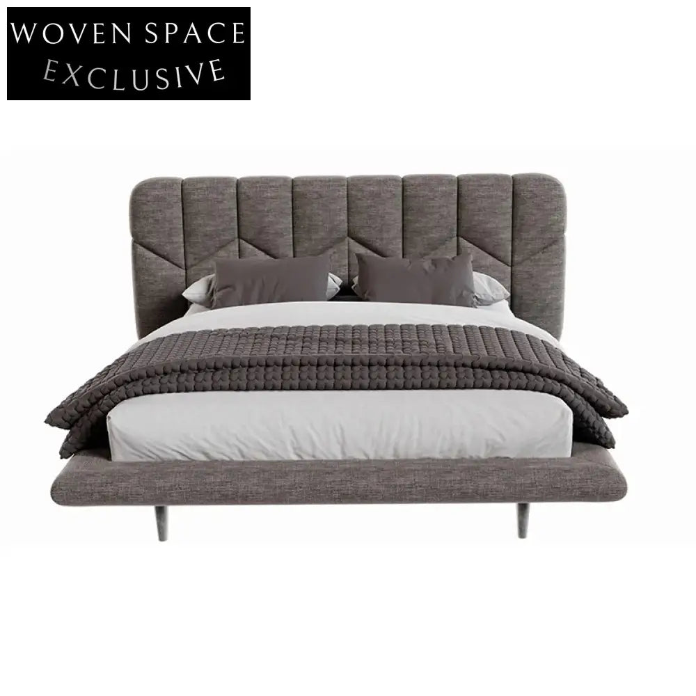 Modern Fabric Upholstered Bed, Sleek Metal Legs, King & Queen Sizes