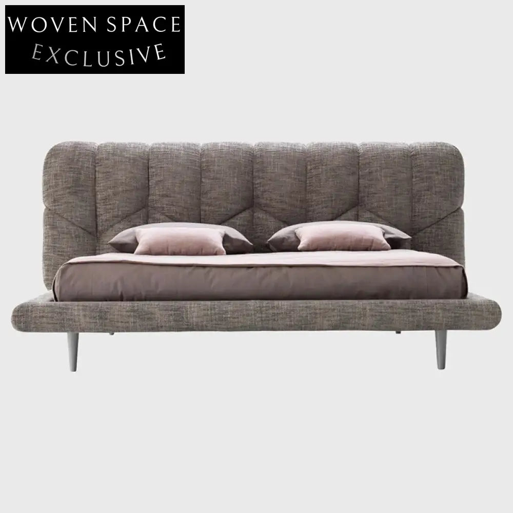 Modern Fabric Upholstered Bed, Sleek Metal Legs, King & Queen Sizes