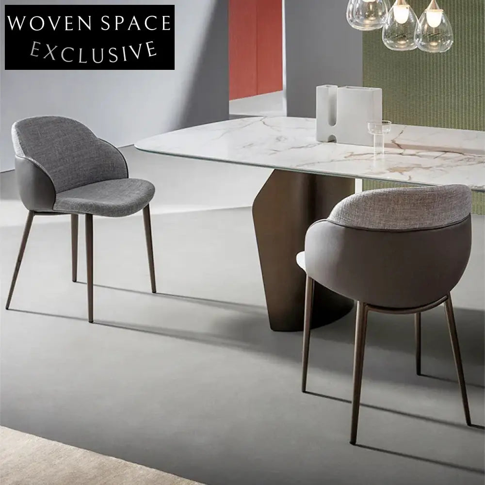Modern Fabric Upholstered Dining Chair with Metal Legs, Creative Backrest