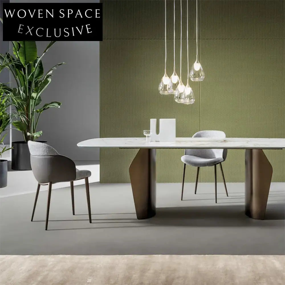 Modern Fabric Upholstered Dining Chair with Metal Legs, Creative Backrest